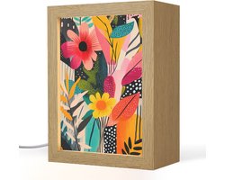 Tafellamp 15x20 cm - LED lamp - Schilderij - Abstract - Bloemen - Roze - Decoratieve tafellampen - Dimbaar - Tafellampje slaapkamer - Woonkamer binnen