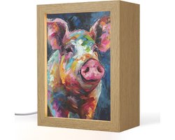 Tafellamp 15x20 cm - LED lamp - Varken - Olieverf - Dieren - Kunst - Decoratieve tafellampen - Dimbaar - Tafellampje slaapkamer - Woonkamer binnen