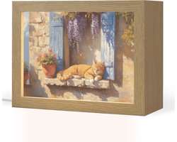 Tafellamp 20x15 cm - LED lamp - Kat - Stenen vensterbank - Bloemen - Decoratieve tafellampen - Dimbaar - Tafellampje slaapkamer - Woonkamer binnen