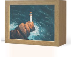 Tafellamp 20x15 cm - LED lamp - Vuurtoren - Rots - Zee - Golven - Decoratieve tafellampen - Dimbaar - Tafellampje slaapkamer - Woonkamer binnen