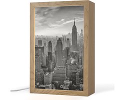 Tafellamp 20x30 cm - LED lamp - Architectuur - Zwart wit - Stad - Skyline - New York - Decoratieve tafellampen - Dimbaar - Tafellampje slaapkamer - Woonkamer binnen
