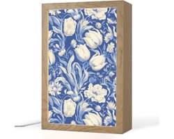 Tafellamp 20x30 cm - LED lamp - Bloemen - Delfts Blauw - Patroon - Tulp - Decoratieve tafellampen - Dimbaar - Tafellampje slaapkamer - Woonkamer binnen
