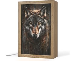 Tafellamp 20x30 cm - LED lamp - Dieren - Wolf - Portret - Zwart - Bruin - Decoratieve tafellampen - Dimbaar - Tafellampje slaapkamer - Woonkamer binnen