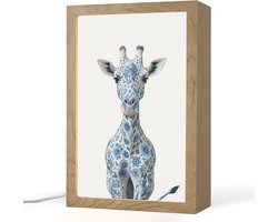 Tafellamp 20x30 cm - LED lamp - Giraffe - Delfts blauw - Dieren - Minimalistisch - Decoratieve tafellampen - Dimbaar - Tafellampje slaapkamer - Woonkamer binnen