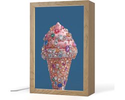 Tafellamp 20x30 cm - LED lamp - Ijsje - Hoorntje - Steentjes - Blauw - Decoratieve tafellampen - Dimbaar - Tafellampje slaapkamer - Woonkamer binnen