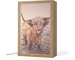 Tafellamp 20x30 cm - LED lamp - Schotse hooglanders - Licht - Lucht - Natuur - Decoratieve tafellampen - Dimbaar - Tafellampje slaapkamer - Woonkamer binnen