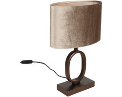 Tafellamp | 25 cm | Verona ovale kap | E27 | beige bruin creme | metaal stof | decoratieve functionele landelijke moderne romantische sfeer verlichting