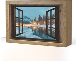 Tafellamp 30x20 cm - LED lamp - Doorkijk - Winter - Landschap - Natuur - Huis - Bergen - Decoratieve tafellampen - Dimbaar - Tafellampje slaapkamer - Woonkamer binnen