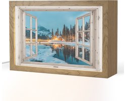 Tafellamp 30x20 cm - LED lamp - Doorkijk - Winterlandschap - Natuur - Huis - Bergen - Decoratieve tafellampen - Dimbaar - Tafellampje slaapkamer - Woonkamer binnen