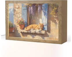 Tafellamp 30x20 cm - LED lamp - Kat - Stenen vensterbank - Bloemen - Decoratieve tafellampen - Dimbaar - Tafellampje slaapkamer - Woonkamer binnen