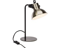 Tafellamp antiek bedlampje draaibare bureaulamp zwart messing, metaal, 1x E14 fitting, H 33,5 cm