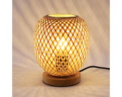 Tafellamp Bamboe - Dimbare Houten Voet - Bedlampje met E27 Fitting en Kabel - Sfeervolle Lamp voor Woonkamer en Slaapkamer - Natuurlijke Houten Tafellamp - Decoratieve Bedlamp