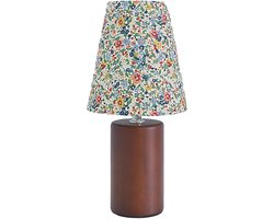 Tafellamp - Bedlamp - Dimbare LED Tafellamp - Nachtlampje - 3-Kleuren Licht - Vintage Tafellamp - Stoffen Lampenkap - Houten Voet - Slaapkamer & Woonkamer - Bureau Lamp