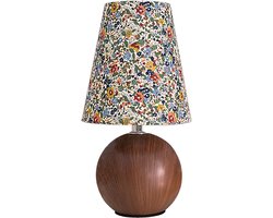 Tafellamp - Bedlamp - Dimbare LED Tafellamp - Nachtlampje - 3-Kleuren Licht - Vintage Tafellamp - Stoffen Lampenkap - Houten Voet - Slaapkamer & Woonkamer - Bureau Lamp