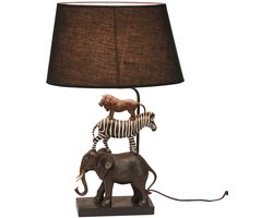 Tafellamp Dierenstapel met Olifant Zebra & Leeuw - Polyresin - E27 - 70 cm - lamp - Tafellamp Safari - Jungle Love Collectie