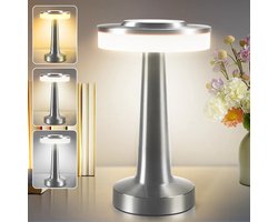 Tafellamp, draadloos dimbare tafellamp, LED tafellamp metaal, touch control oogbescherming leeslamp, USB oplaadbaar, warm wit, zilver