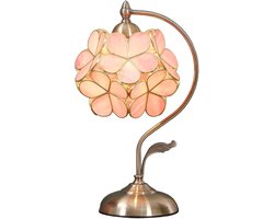 Tafellamp-Glazen-Bloemen-Brons-Basis-Handgemaakt-Decoratieve-Lamp-Desk-Lamp-Retro-Sfeerverlichting