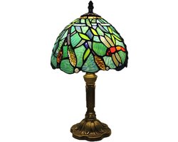 Tafellamp in retrostijl, vintage tafellamp met glas-in-lood, vintage handgemaakte glazen lampenkap, slaapkamerlamp, decoratieve tafellamp in kunstzinnige stijl, geschikt voor kantoor en nachtkastje (C)