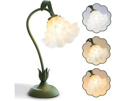 tafellamp - LED leeslamp voor naast het bed, retro nachtlampje met bloemenmotief - 3 kleurstanden - Decoratie voor naast het bed - Verlichting voor woonkamer en slaapkamer, tafellamp, woondecoratie (groen)