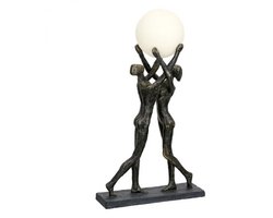 Tafellamp (LED op batterij)"hold the light", koppelmotief, kunsthars, bronskleurig,