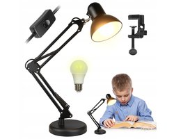 Tafellamp - Leeslamp - Vintage & 2-in-1 (Voet/Klem) - E27 & 5W Warm Licht - Verstelbare Hoek - Voor Kantoor & Studie