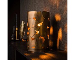 Tafellamp met Antieke Bronzen Patch Cylinder Design - 1L Verlichting - Brons antiek - 23x23x38 cm - Tafellamp - Sfeervol Licht - Ideaal voor Woonkamer of Slaapkamer