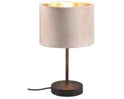 Tafellamp met fluwelen lampenkap in beige/goudkleurig, metalen voet, E27 fitting