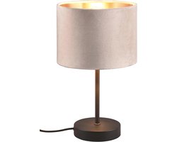 Tafellamp met fluwelen lampenkap in beige/goudkleurig, metalen voet, E27 fitting
