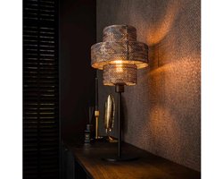Tafellamp Met Lantaarnontwerp in Zwart-Bruin - 1L Lantern - 28x28x58 cm - Stijlvolle Tafellamp Voor Woonkamer en Slaapkamer - Unieke Sfeermaker - Geschikt voor Moderne en Klassieke Interieurs