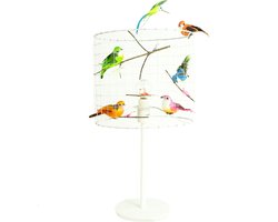 Tafellamp met vogeltjes-Landelijk- Neon-Wit-Woonkamer-Hal-Kantoor-Ø25cm.