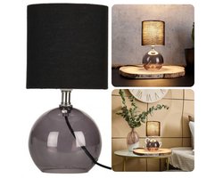Tafellamp met Zwarte Lampenkap - 24cm - Zwart - Glazen Basis - Nachtkastje Lamp - Aan/Uit-Schakelaar - 150cm Snoer - E14 - Inclusief EBOOK