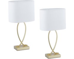 tafellamp modern - set van 2 - stoffen kap - E27 - goud-wit