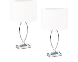 tafellamp modern - set van 2 - stoffen kap - E27 - zilver-wit