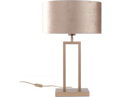Tafellamp Monza brons met ovale velours kap | 1 lichts | taupe | taupe on taupe / bruin / brons | metaal / stof | Ø 35 cm | 55 cm hoog | tafellamp | modern / sfeervol / tijdloos design