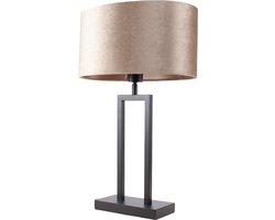 Tafellamp Monza met ovale velours kap | 1 lichts | aardetinten | taupe on taupe / bruin / zwart | metaal / stof | Ø 35 cm | 55 cm hoog | tafellamp | modern / sfeervol / tijdloos design