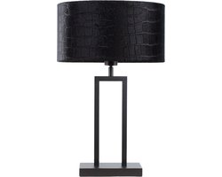 Tafellamp Monza met ovale velours kap | 1 lichts | krokodillenprint | black on gold / zwart / goud | metaal / stof | Ø 35 cm | 55 cm hoog | tafellamp | modern / sfeervol / tijdloos design