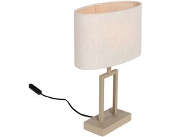 Tafellamp Monza zand / beige met ovale kap | 1 lichts | linnen naturel kap / metaal / stof | Ø 25 cm | 38 cm hoog | tafellamp | modern / sfeervol / tijdloos design
