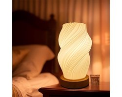 Tafellamp mordern 3D desing Klein - Duurzame Unieke vorm - Houten basis - 4W LED Licht 3 kleuropties en een helderheidsaanpassing op 9 niveaus - Woonkamer lamp - Schemerlamp dimbaar - Slaapkamer - Bedlampje nachtkastje - Kinderkamer - Antislip - USB