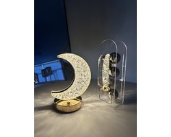 Tafellamp - Nachtlampje LED met Dimmer - Bureaulamp wit-warm licht - Sfeerlamp - Crystal lamp ster en maan