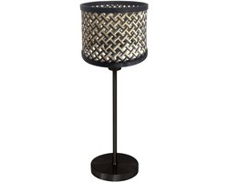 Tafellamp Noor 4420ZW – Zwart staal met naturel bamboe kap, hoogte 50 cm, snoerlengte 170 cm, trendy design, merk Mexlite