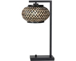 Tafellamp Nox Light 4461ZW – trendy bamboe kap Ø23cm en zwart metaal frame – Steinhauer voor binnen gebruik