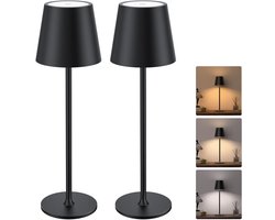 Tafellamp Oplaadbaar - 2 Stuks - 3 Lichtkleuren - Helderheid Verstelbaar - 5200mAh Batterij - Draadloos - 36 cm - Zwart
