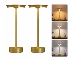 Tafellamp Oplaadbaar - 2 Stuks - 3 Lichtkleuren - Helderheid Verstelbaar - Draadloos - 20 Uur Brandduur - Oplaadbare Draadloze LED Tafellamp - Tafellamp Slaapkamer - Goud