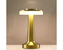 Tafellamp Oplaadbaar - Draadloos en Dimbaar - Touch lamp - Industrieel Design - Nachtlamp Slaapkamer & Woonkamer - 21 cm - Goud