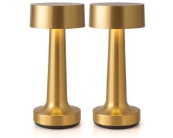 Tafellamp Oplaadbaar – Nachtlamp Slaapkamer – Bureaulamp - Draadloos en dimbaar - 21 cm – Goud - 2 Stuks