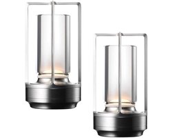 Tafellamp Oplaadbaar - Set van 2 - Sfeerverlichting - Dimbaar - Nachtlamp - Draadloos Zilver