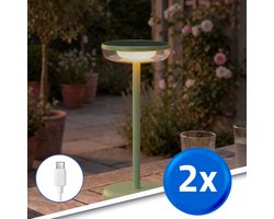 Tafellamp oplaadbaar ‘Vita’ - Voordeelset van 2 stuks - Groen - USB-C oplaadbaar - Werkt ook op zonne-energie - Warm wit licht 2700K - Tafellamp voor binnen én buiten - Solar tuinverlichting