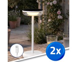 Tafellamp oplaadbaar ‘Vita’ - Voordeelset van 2 stuks - Wit - USB-C oplaadbaar - Werkt ook op zonne-energie - Warm wit licht 2700K - Tafellamp voor binnen én buiten - Solar tuinverlichting