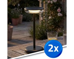 Tafellamp oplaadbaar ‘Vita’ - Voordeelset van 2 stuks - Zwart - USB-C oplaadbaar - Werkt ook op zonne-energie - Warm wit licht 2700K - Tafellamp voor binnen én buiten - Solar tuinverlichting