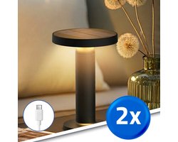 Tafellamp oplaadbaar ‘Vivro’ - Voordeelset van 2 stuks - Zwart - USB-C oplaadbaar - Werkt ook op zonne-energie - Warm wit licht 3000K - Tafellamp voor binnen én buiten - Solar tuinverlichting